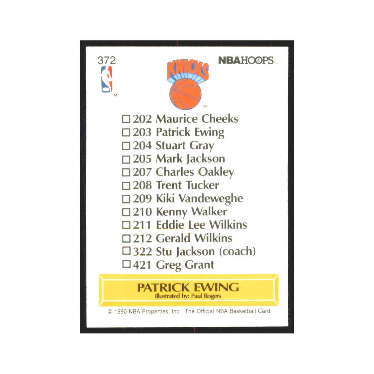 Patrick Ewing 1990 NBA Hoops #372 New York Knicks Basketball Card NM