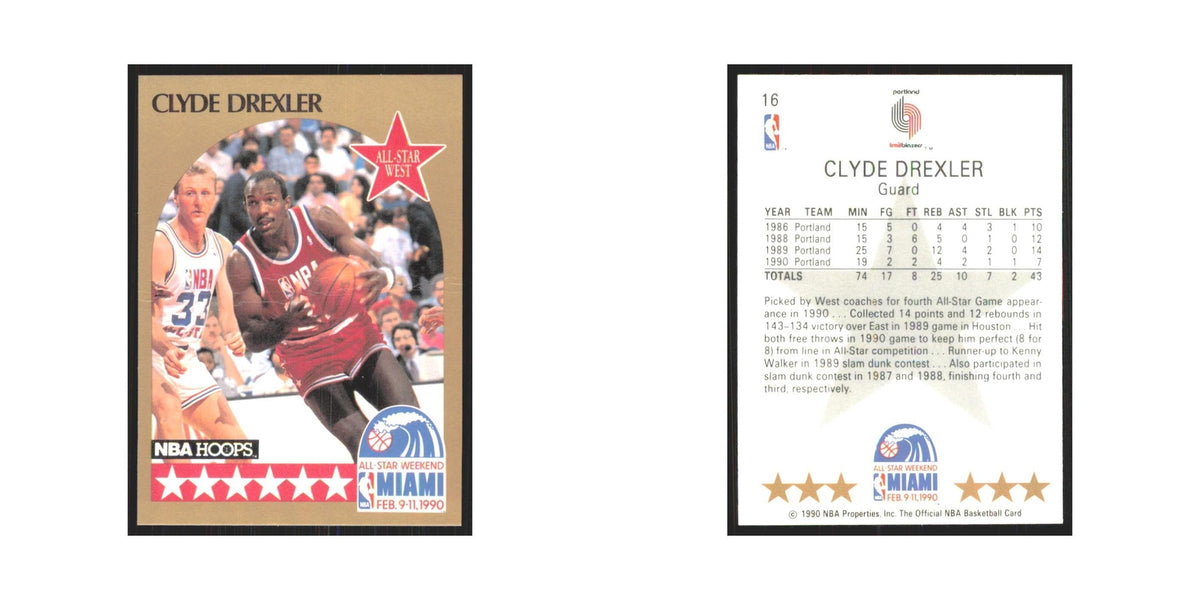 Clyde Drexler 1990 NBA Hoops #16 Portland Trail Blazers Basketball Card NM