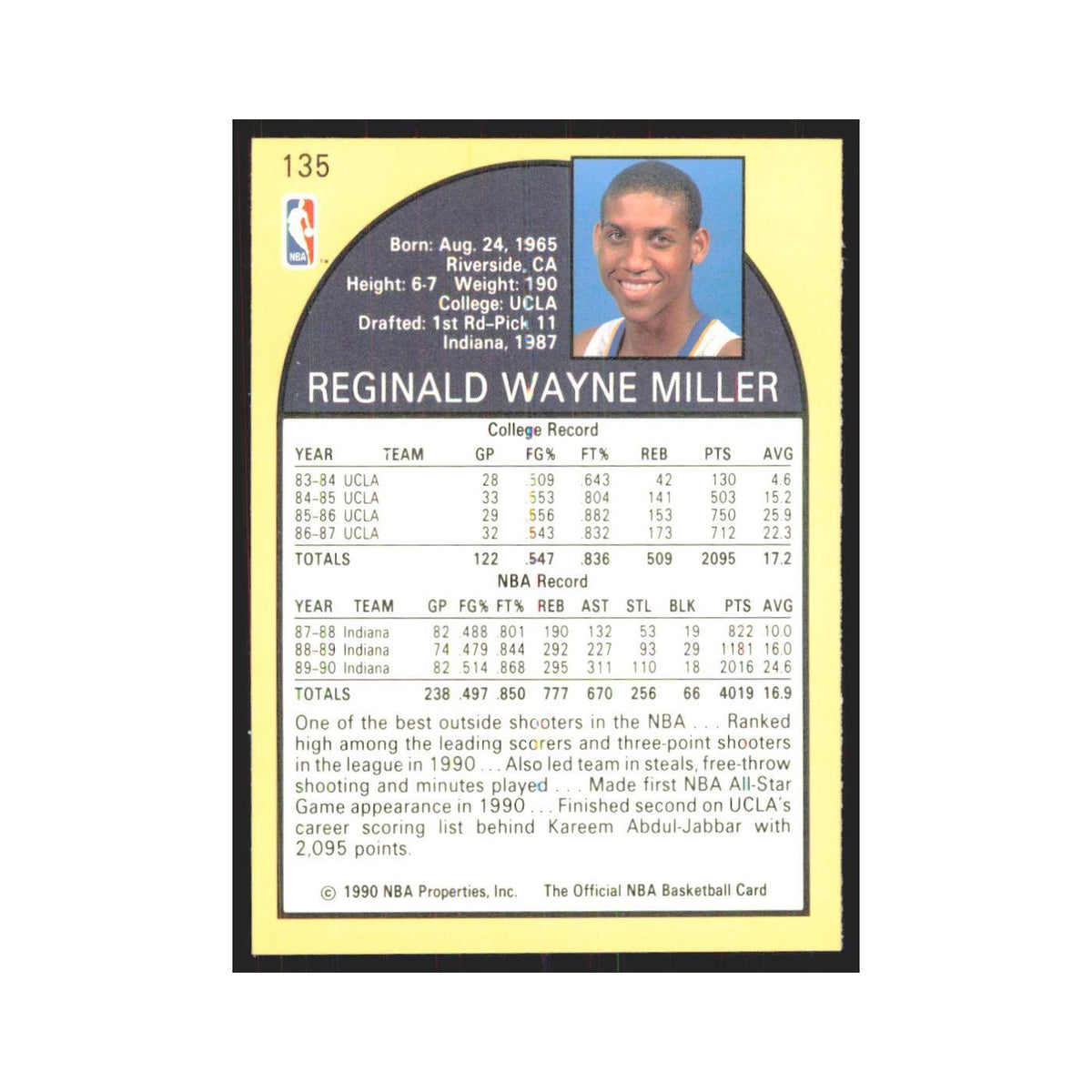 Reggie Miller 1990 NBA Hoops #135 Indiana Pacers Basketball Card NM