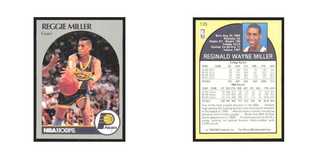 Reggie Miller 1990 NBA Hoops #135 Indiana Pacers Basketball Card NM