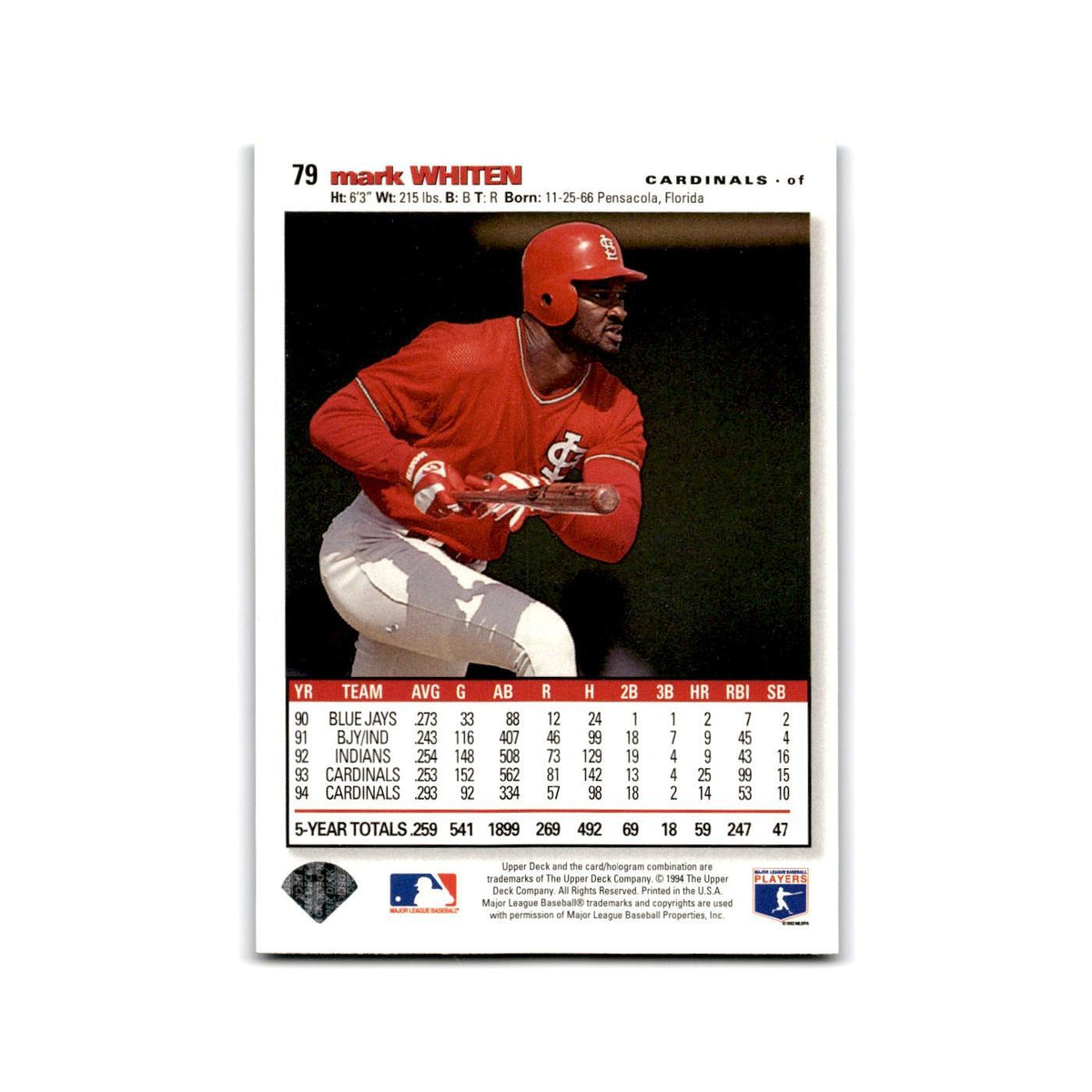 Mark Whiten 1995 Collector's Choice SE #79 St. Louis Cardinals Baseball Card NM