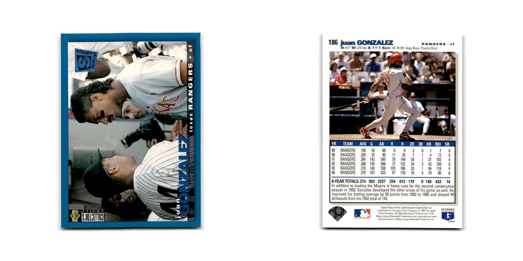 Juan Gonzalez 1995 Collector's Choice SE #186 Texas Rangers Baseball Card NM