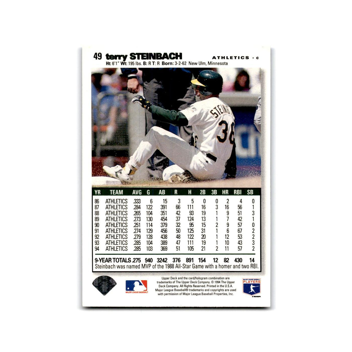 Terry Steinbach 1995 Collector's Choice SE #49 Oakland Athletics NM