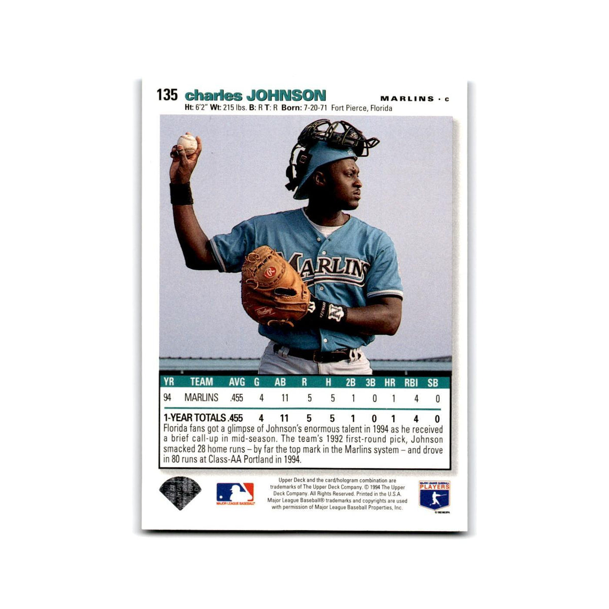 Charles Johnson 1995 Collector's Choice SE #135 Florida Marlins Baseball Card NM