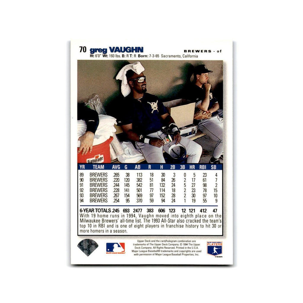 Greg Vaughn 1995 Collector's Choice SE #70 Milwaukee Brewers Baseball Card NM