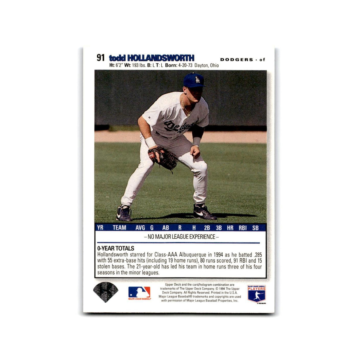 Todd Hollandsworth 1995 Collector's Choice SE #91 Los Angeles Dodgers NM