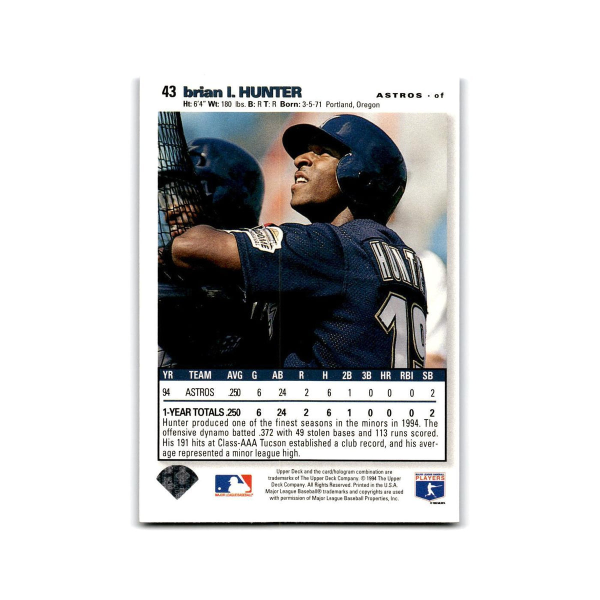Brian L. Hunter 1995 Collector's Choice SE #43 Houston Astros Baseball Card NM