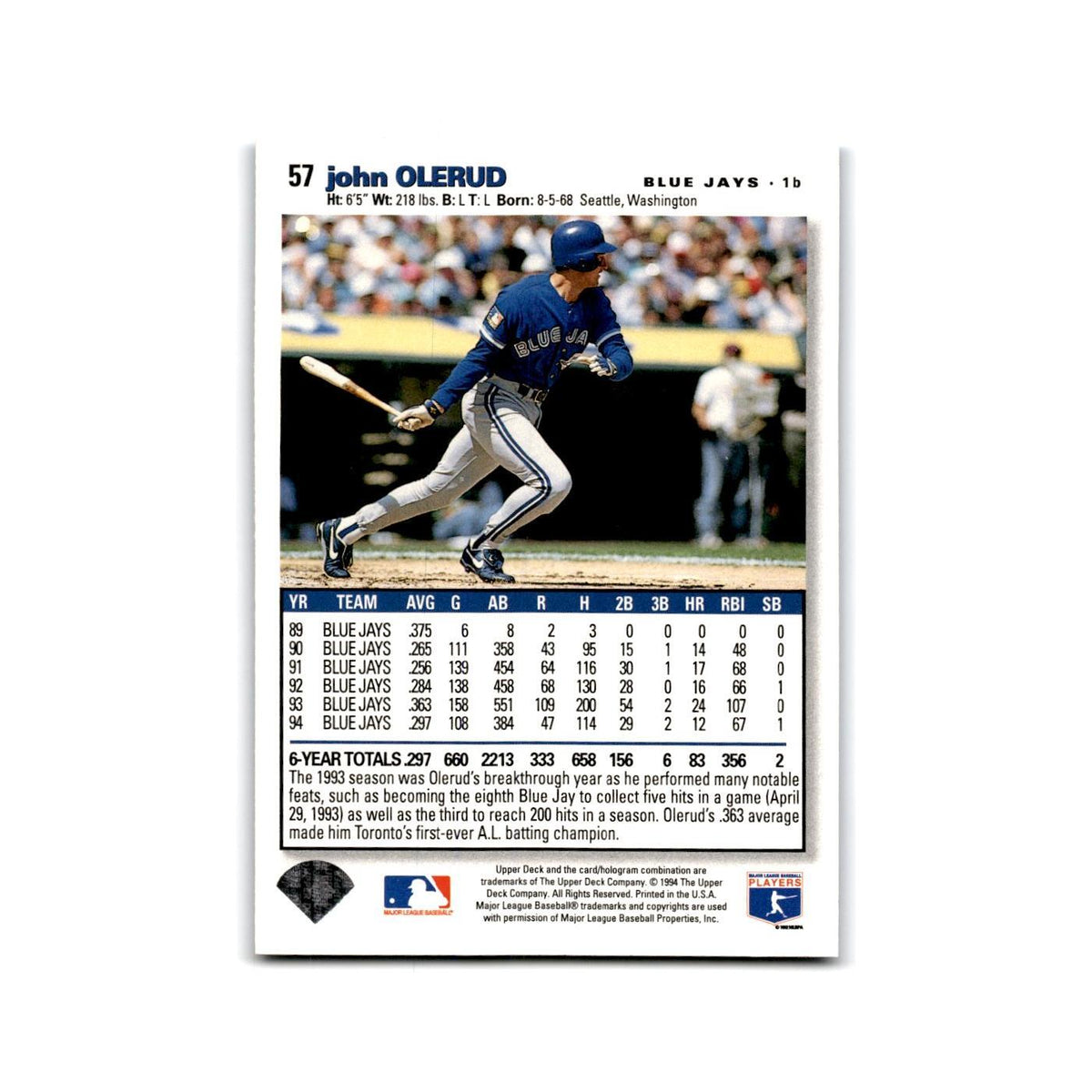 John Olerud 1995 Collector's Choice SE #57 Toronto Blue Jays Baseball Card NM