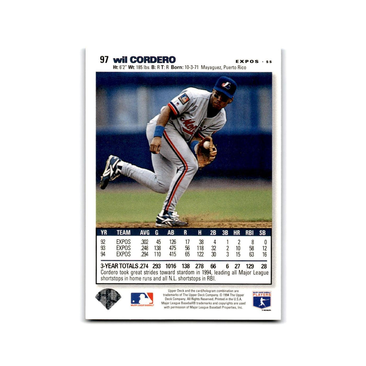 Wil Cordero 1995 Collector's Choice SE #97 Montreal Expos Baseball Card NM