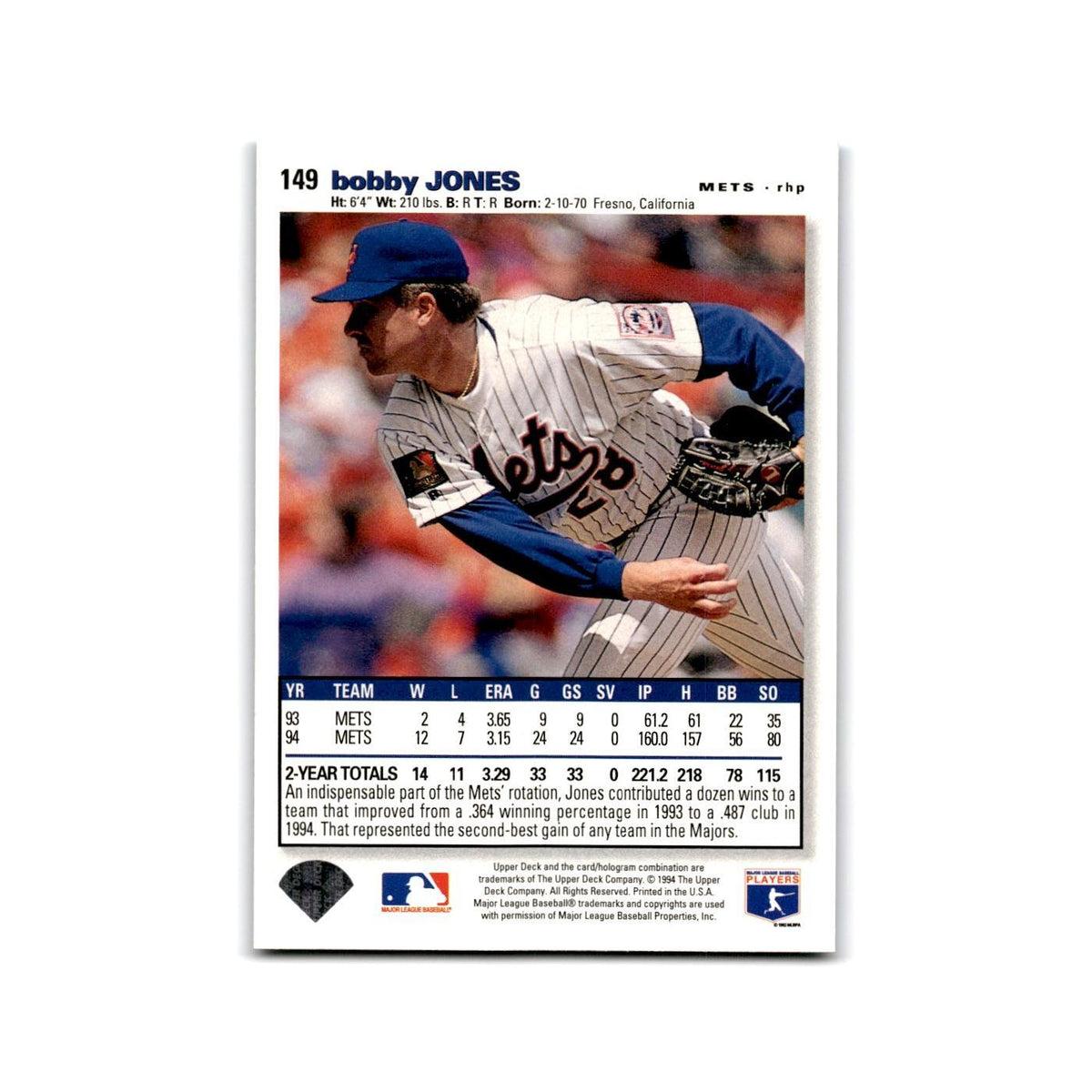 Bobby Jones 1995 Collector's Choice SE #149 New York Mets Baseball Card NM