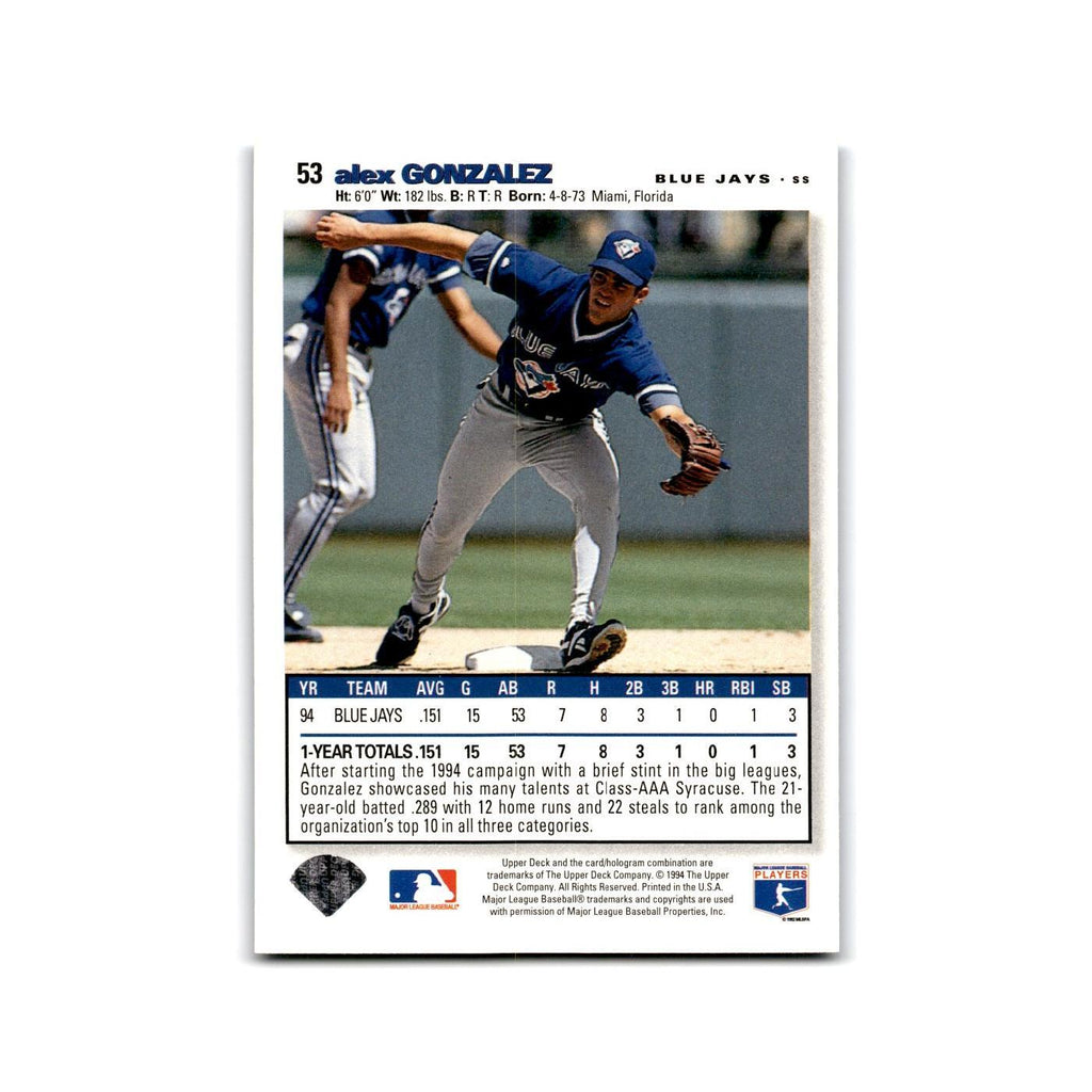 Alex Gonzalez 1995 Collector's Choice SE #53 Toronto Blue Jays Baseball Card NM