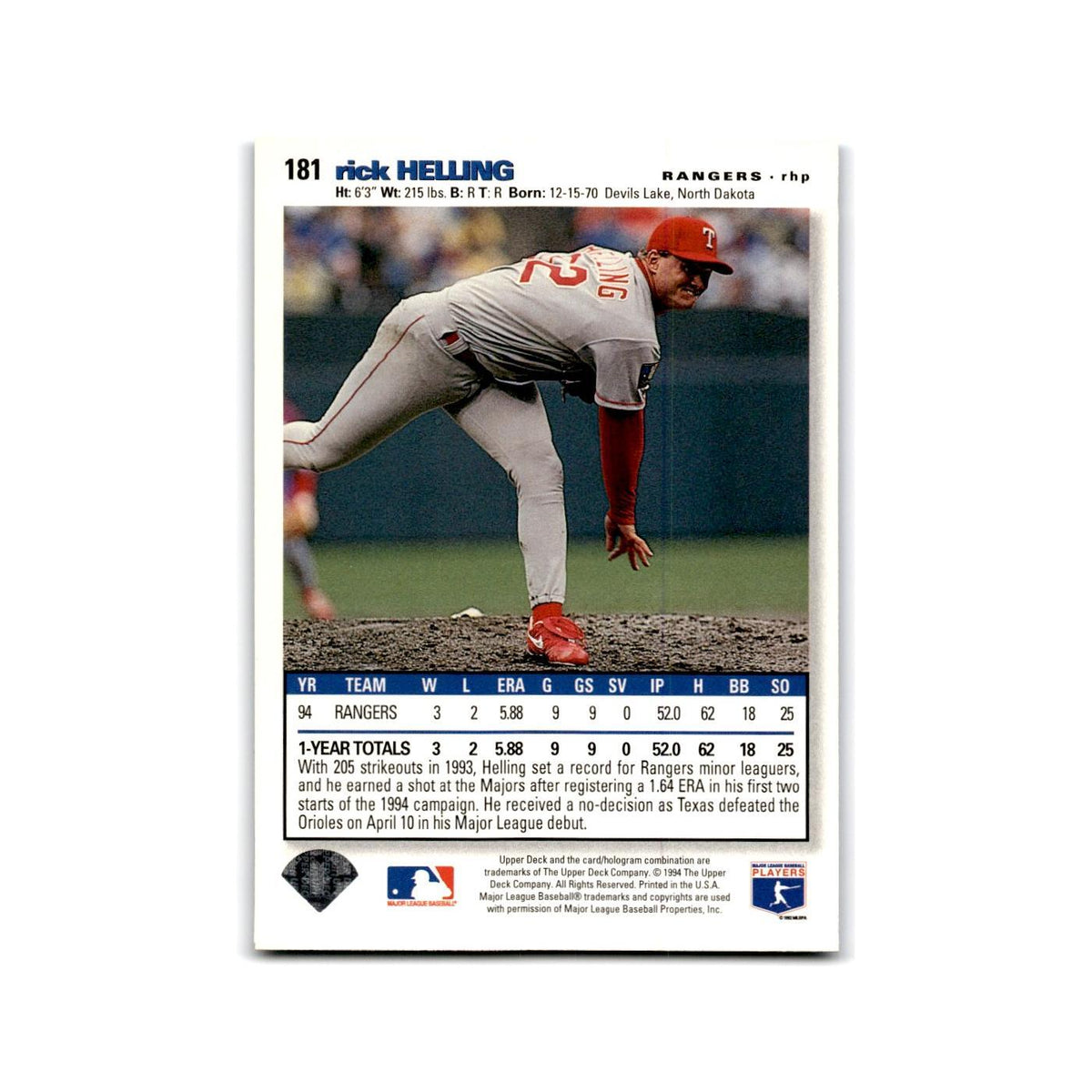 Rick Helling 1995 Collector's Choice SE #181 Texas Rangers Baseball Card NM