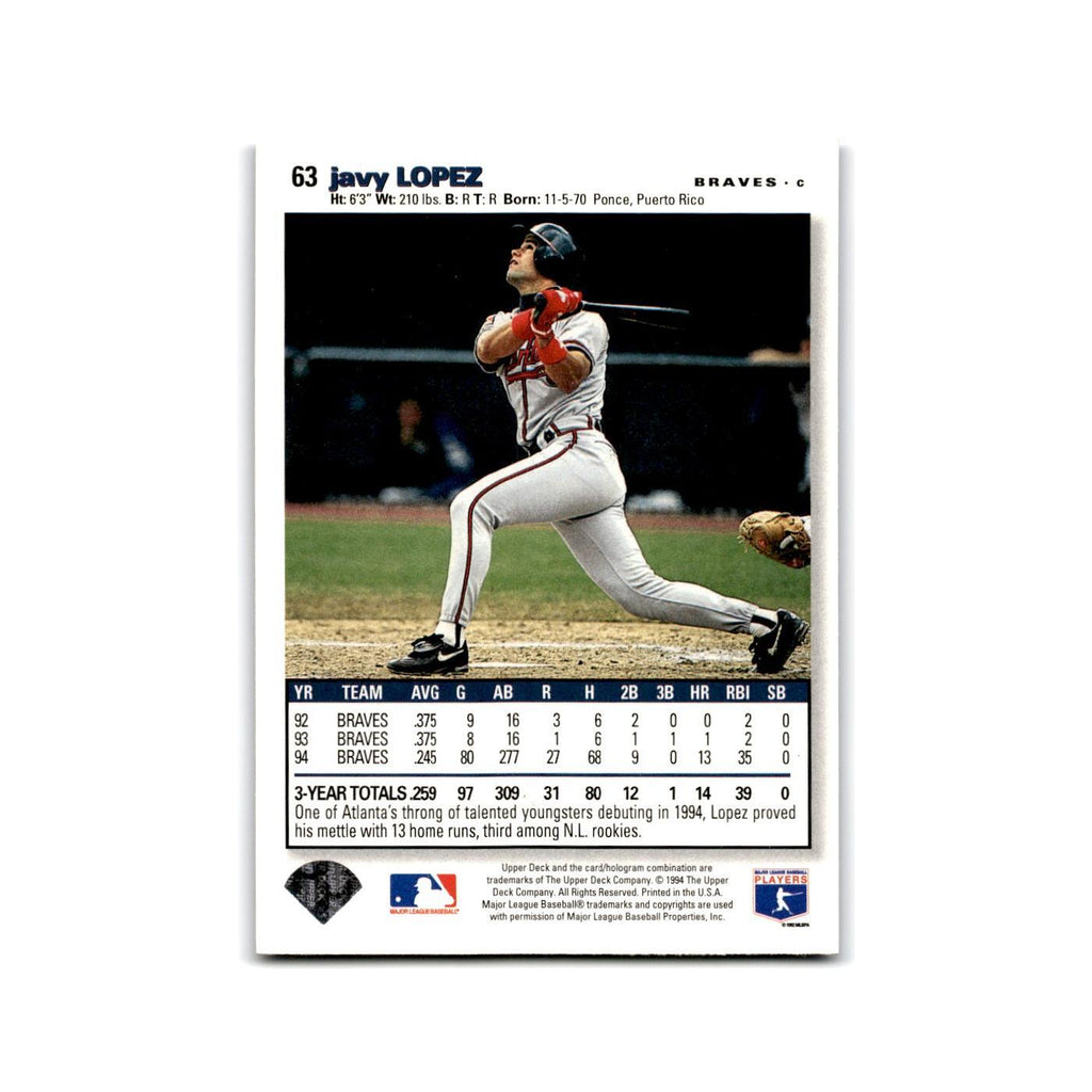 Javy lopez 1995 Collector's Choice SE #63 Atlanta Braves Baseball Card NM