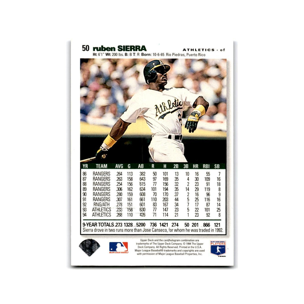 Ruben Sierra 1995 Collector's Choice SE #50 Oakland Athletics Baseball Card NM