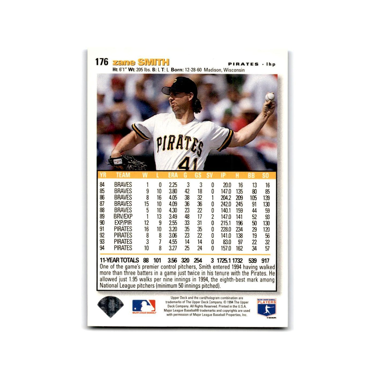 Zane Smith 1995 Collector's Choice SE #176 Pittsburgh Pirates Baseball Card NM