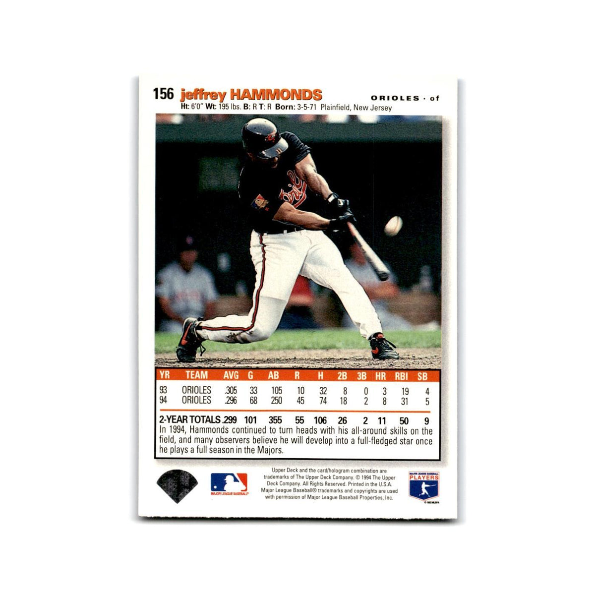 Jeffrey Hammonds 1995 Collector's Choice SE #156 Baltimore Orioles NM