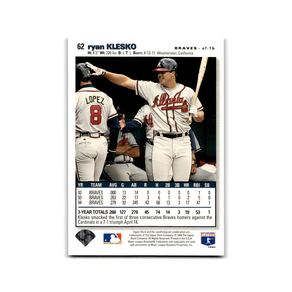 Ryan Klesko 1995 Collector's Choice SE #62 Atlanta Braves Baseball Card NM