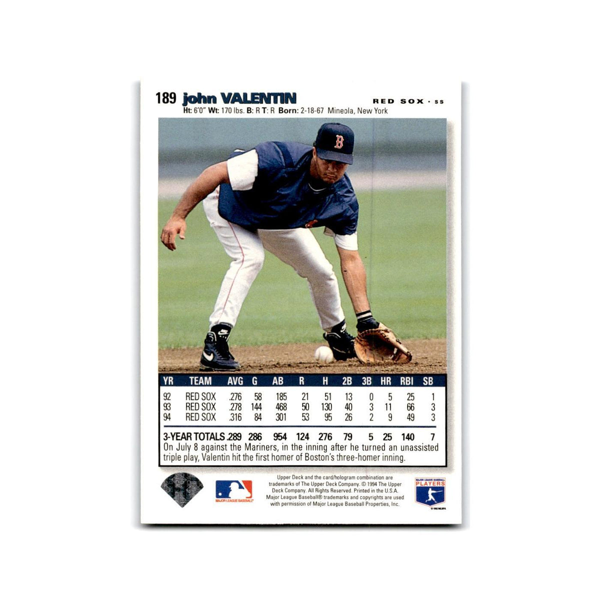 John Valentin 1995 Collector's Choice SE #189 Boston Redsox Baseball Card NM
