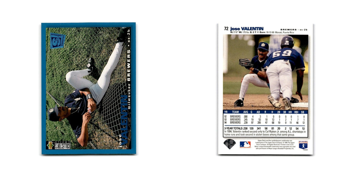 Jose Valentin 1995 Collector's Choice SE #72 Milwaukee Brewers Baseball Card NM