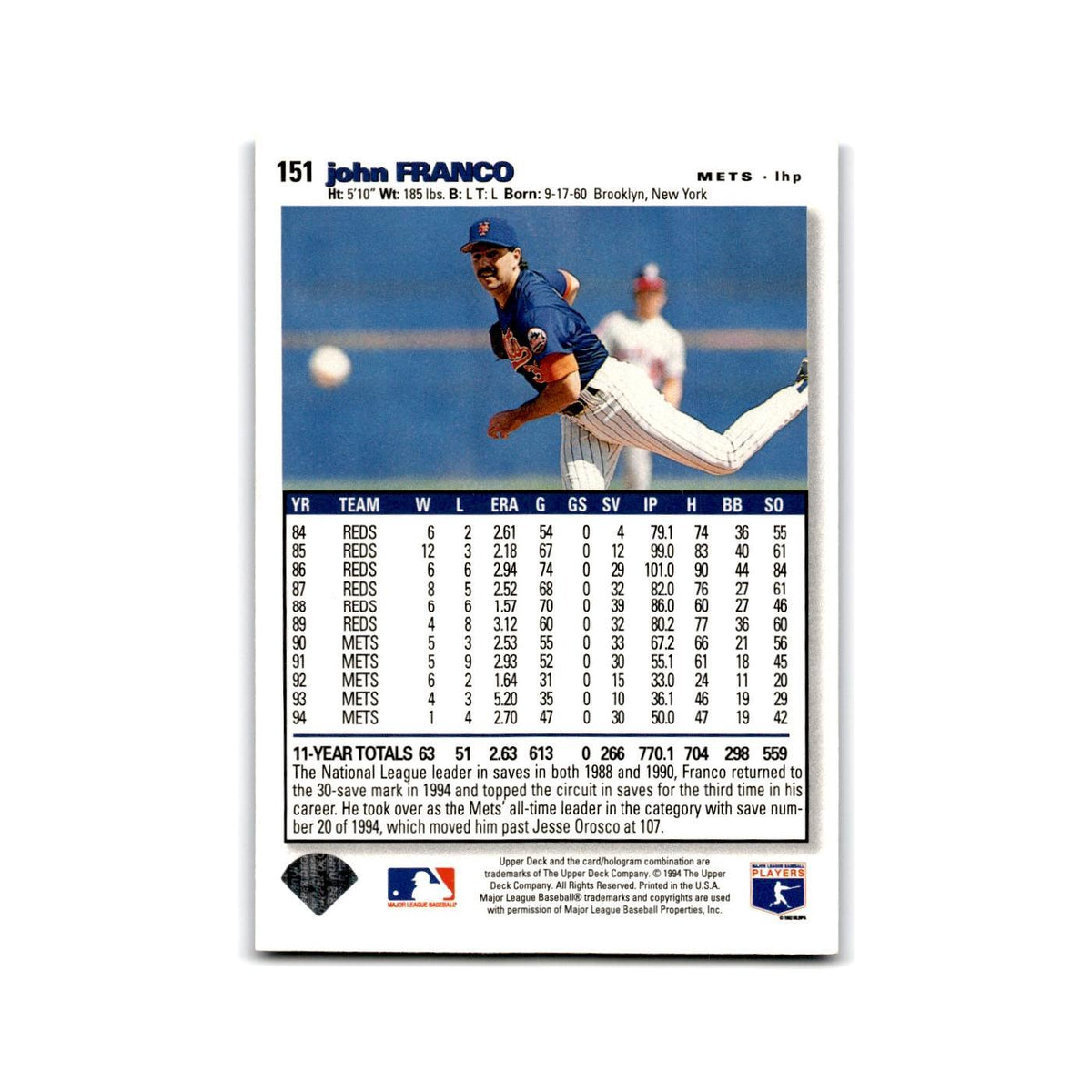 John Franco 1995 Collector's Choice SE #151 New York Mets Baseball Card NM