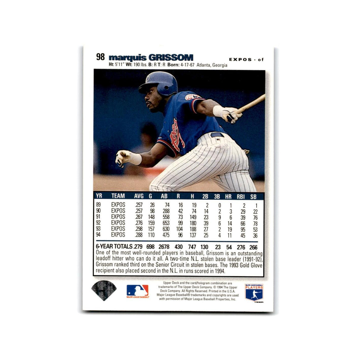 Marquis Grissom 1995 Collector's Choice SE #98 Montreal Expos Baseball Card NM