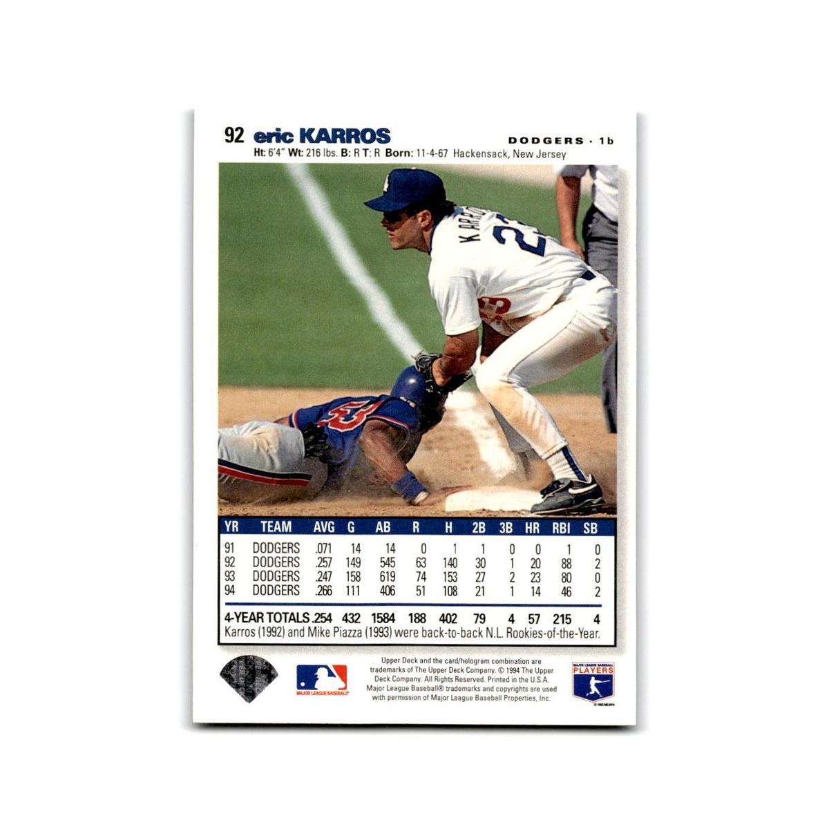 Eric Karros 1995 Collector's Choice SE #92 Los Angeles Dodgers Baseball Card NM