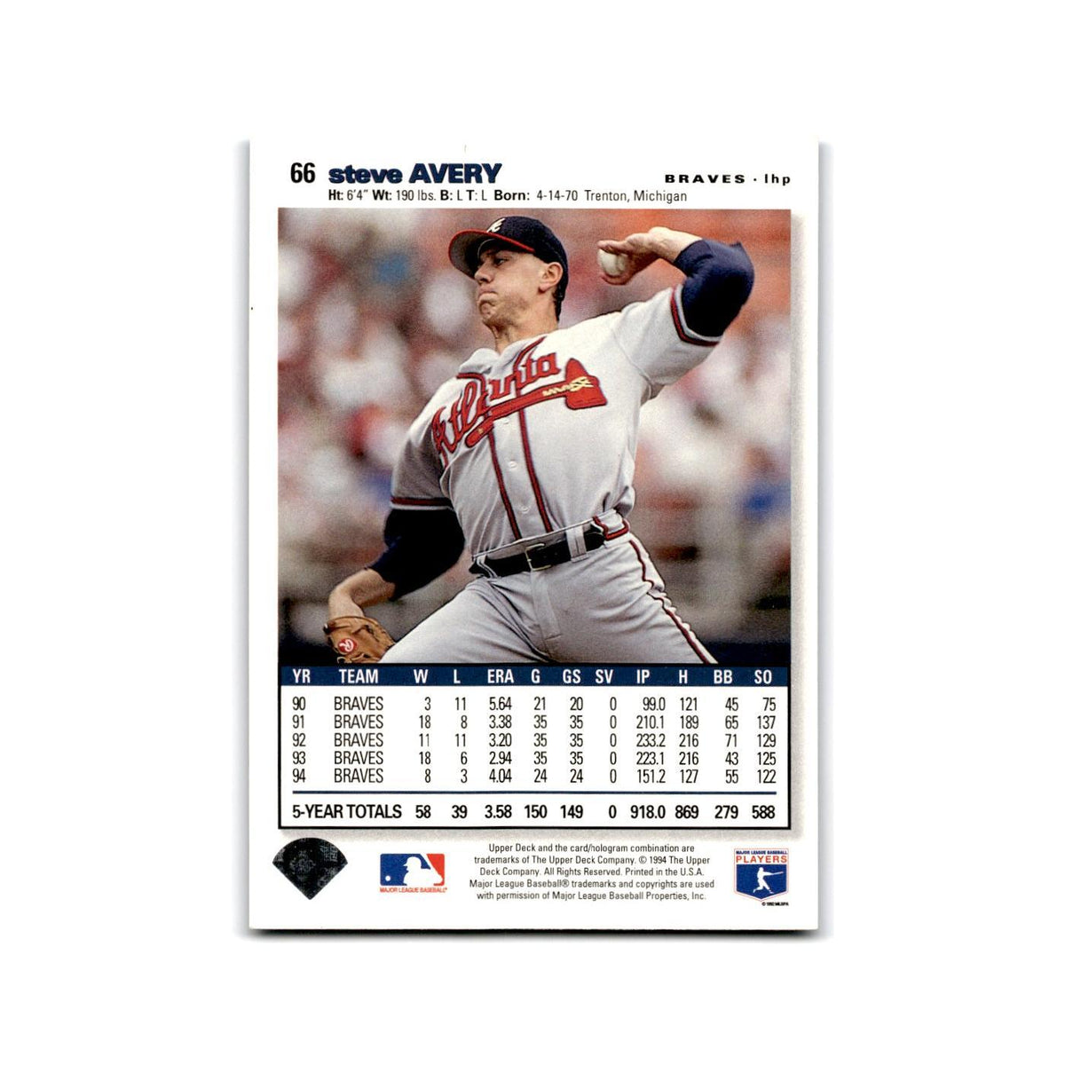 Steve Avery 1995 Collector's Choice SE #66 Atlanta Braves Baseball Card NM