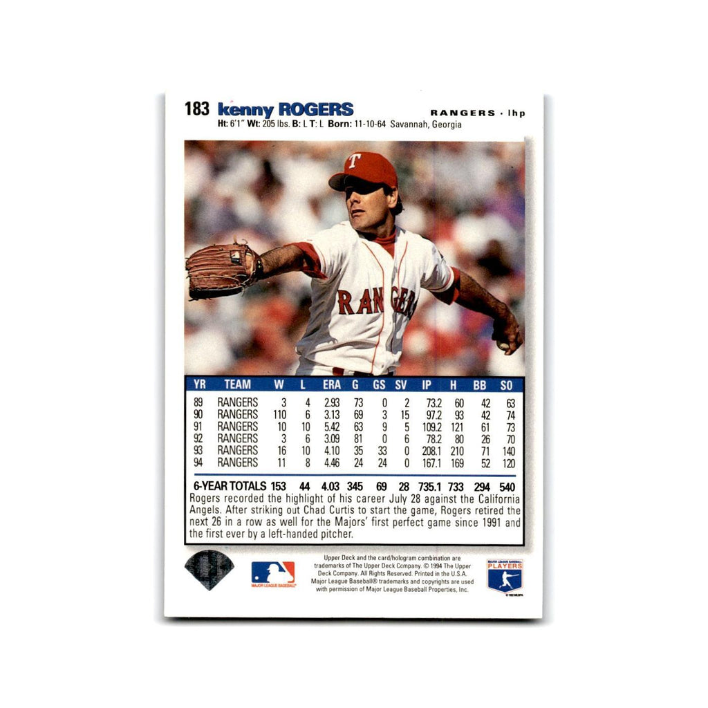 Kenny Rogers 1995 Collector's Choice SE #183 Texas Rangers Baseball Card NM