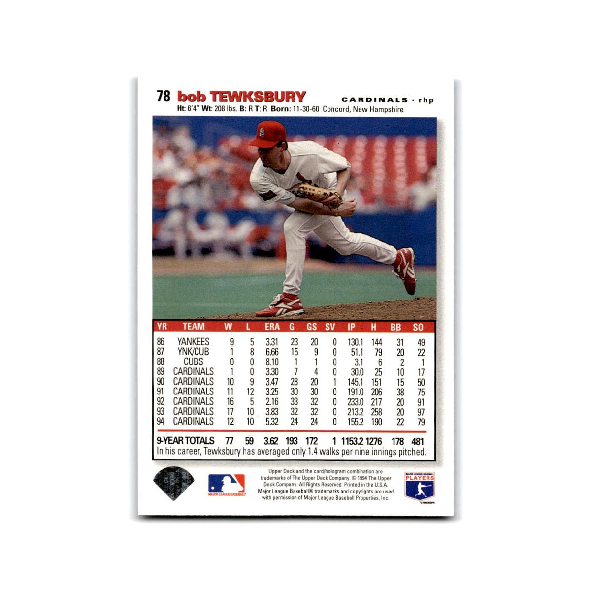 Bob Tewksbury 1995 Collector's Choice SE #78 St. Louis Cardinals NM