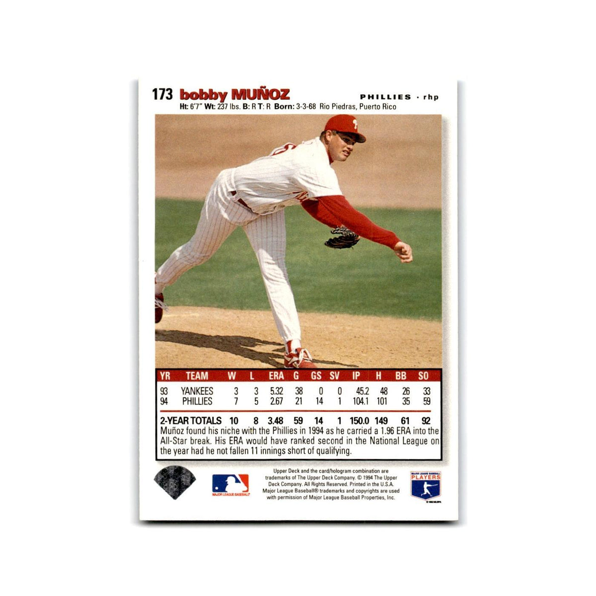 Bobby Munoz 1995 Collector's Choice SE #173 Philadelphia Phillies NM