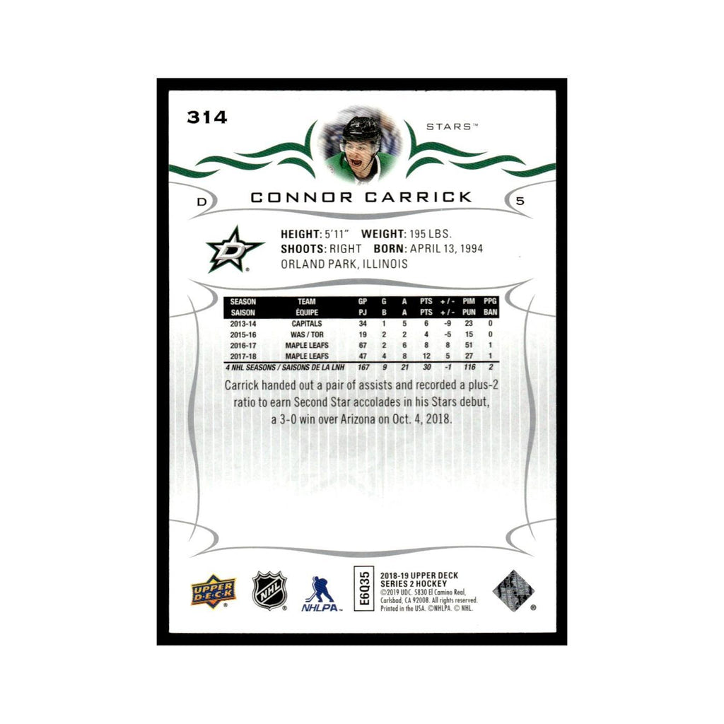 Connor Carrick 2018 Upper Deck #314 Dallas Stars Hockey Card NM