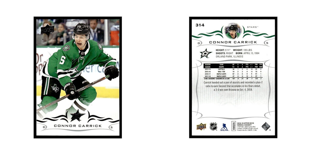 Connor Carrick 2018 Upper Deck #314 Dallas Stars Hockey Card NM