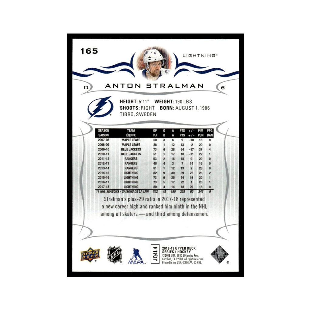 Anton Stralman 2018 Upper Deck #165 Tampa Bay Lightning Hockey Card NM
