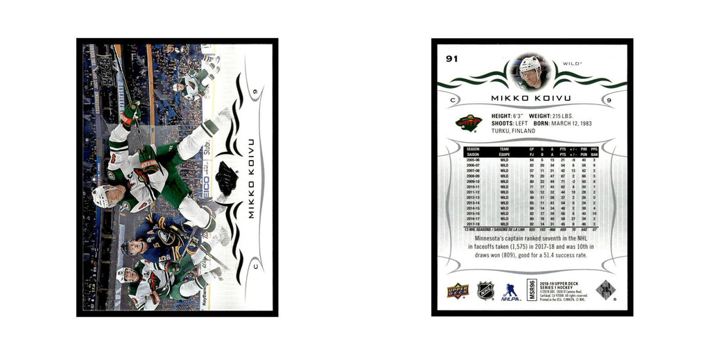 Mikko Koivu 2018 Upper Deck #91 Minnesota Wild Hockey Card NM