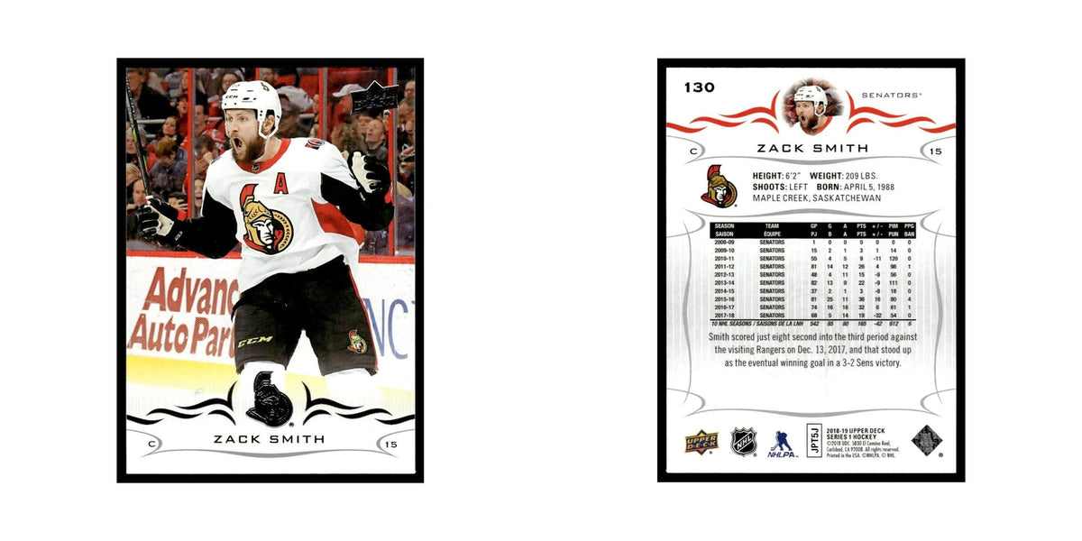 Zack Smith 2018 Upper Deck #130 Ottawa Senators Hockey Card NM