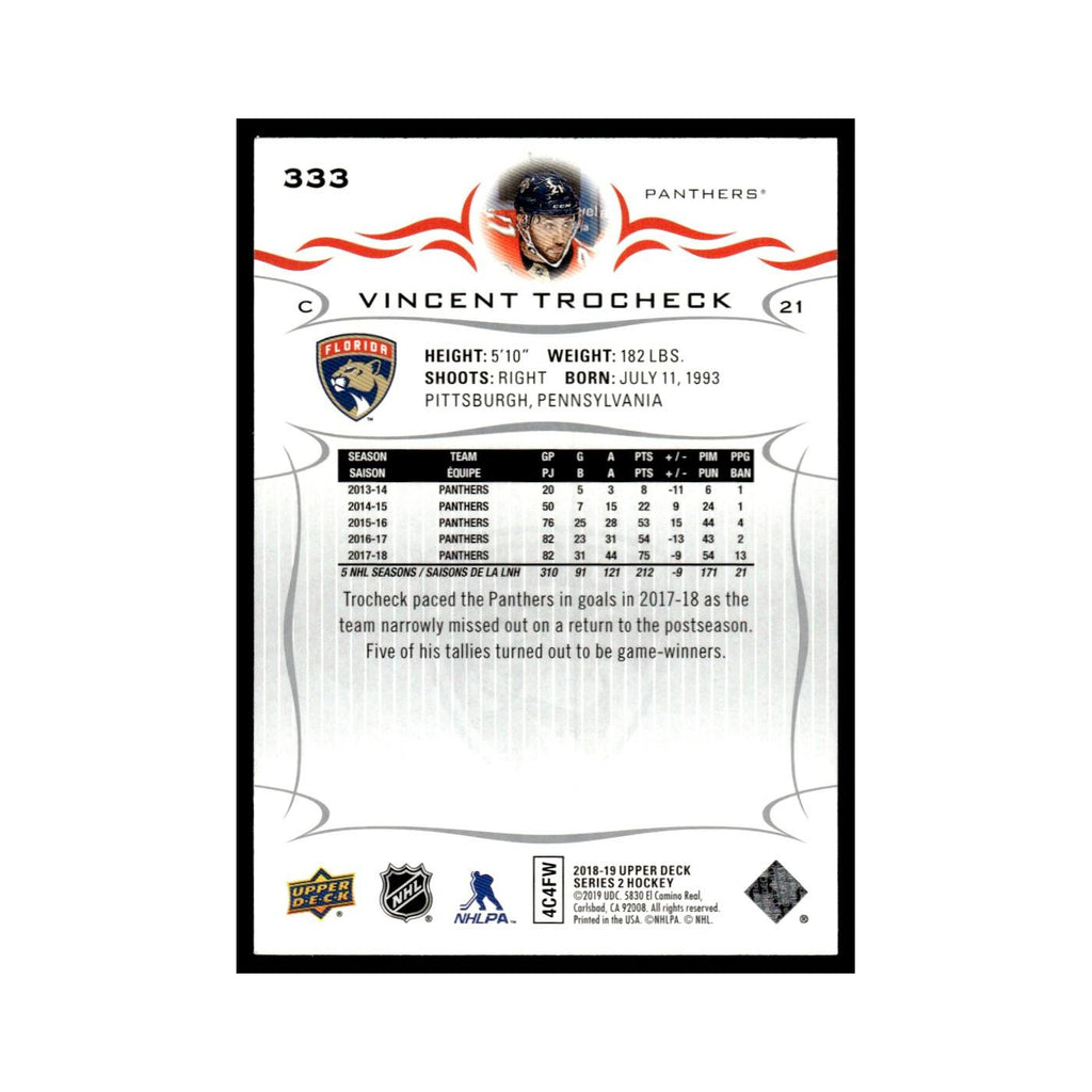 Vincent Trocheck 2018 Upper Deck #333 Florida Panthers Hockey Card NM