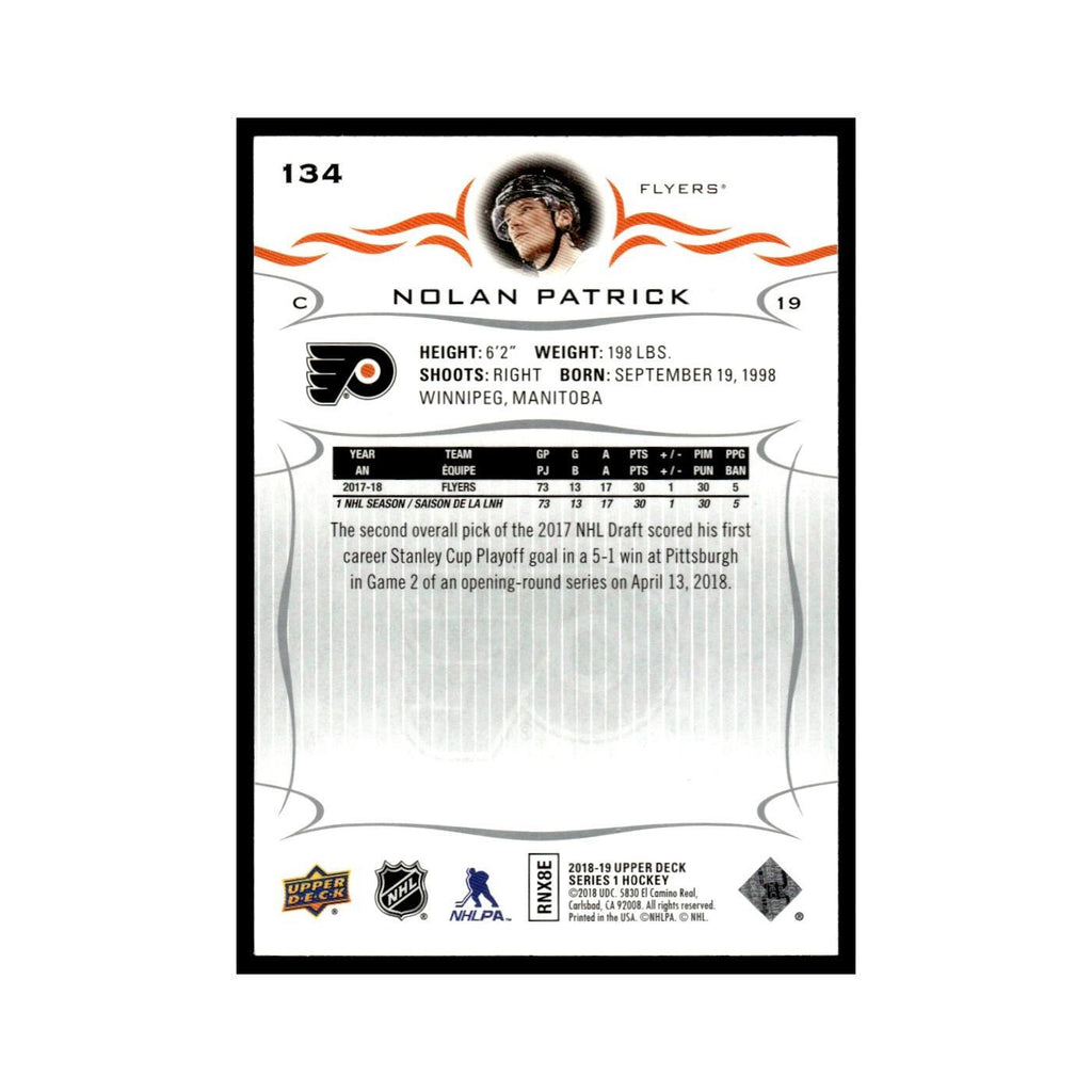 Nolan Patrick 2018 Upper Deck #134 Philadelphia Flyers Hockey Card NM