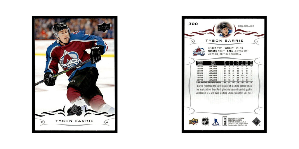 Tyson Barrie 2018 Upper Deck #300 Colorado Avalanche Hockey Card NM