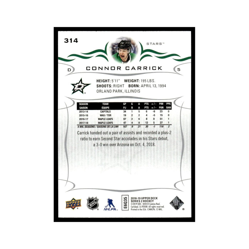 Connor Carrick 2018 Upper Deck #314 Dallas Stars Hockey Card NM