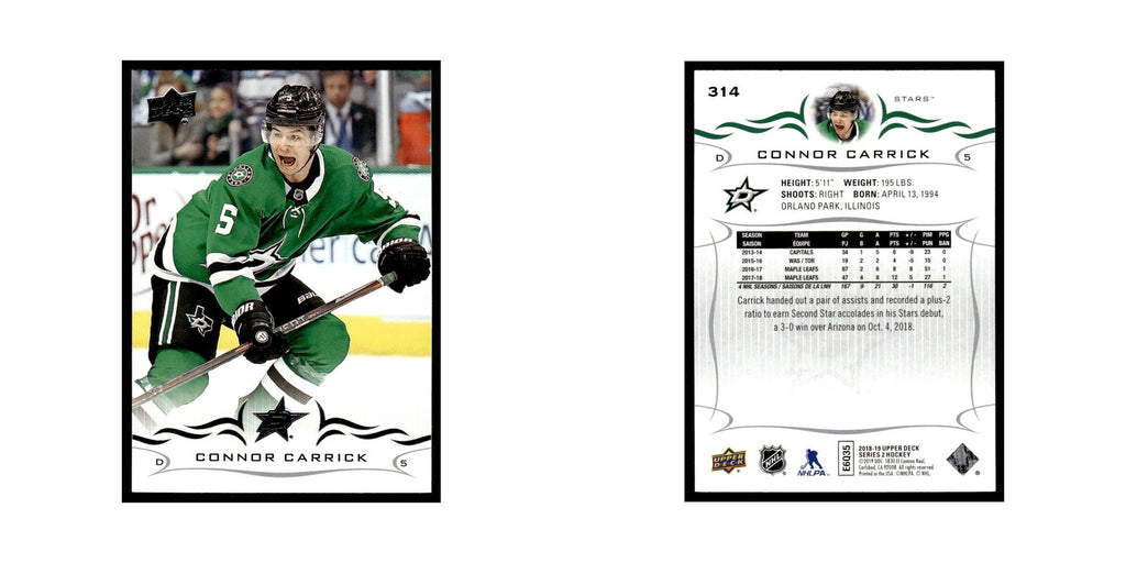 Connor Carrick 2018 Upper Deck #314 Dallas Stars Hockey Card NM