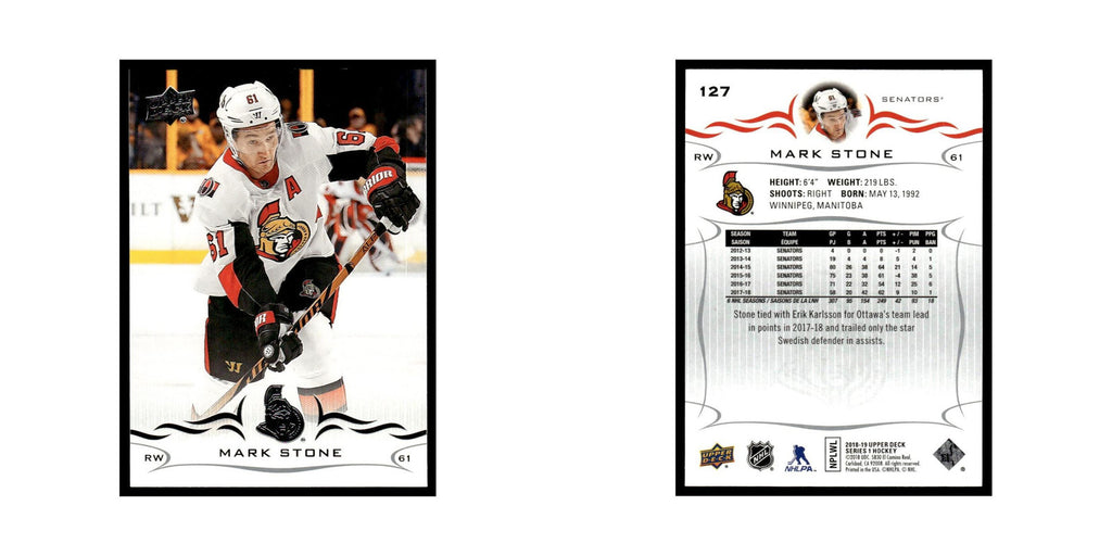 Mark Stone 2018 Upper Deck #127 Ottawa Senators Hockey Card NM