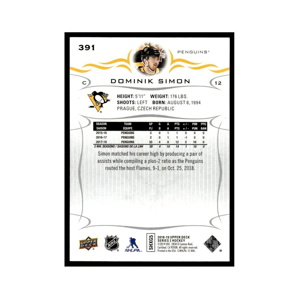 Dominik Simon 2018 Upper Deck #391 Pittsburgh Penguins Hockey Card NM