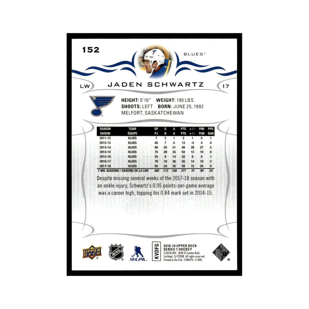 Jaden Schwartz 2018 Upper Deck #152 St. Louis Blues Hockey Card NM