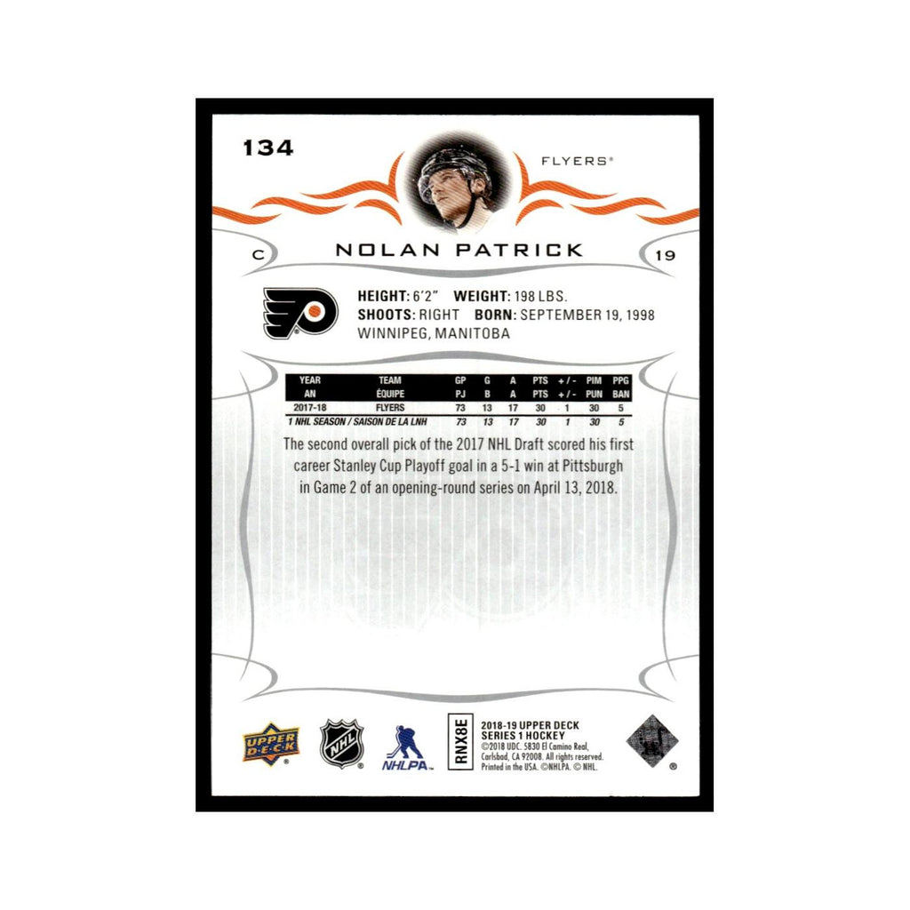 Nolan Patrick 2018 Upper Deck #134 Philadelphia Flyers Hockey Card NM
