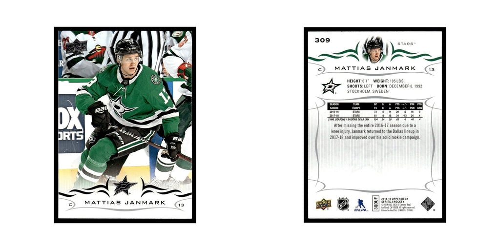 Mattias Janmark 2018 Upper Deck #309 Dallas Stars Hockey Card NM