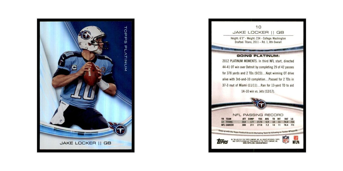 2013 Topps Platinum Jake Locker Football Cards #10