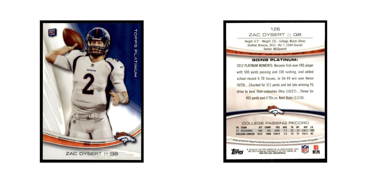2013 Topps Platinum Zac Dysert RC Football Cards #126