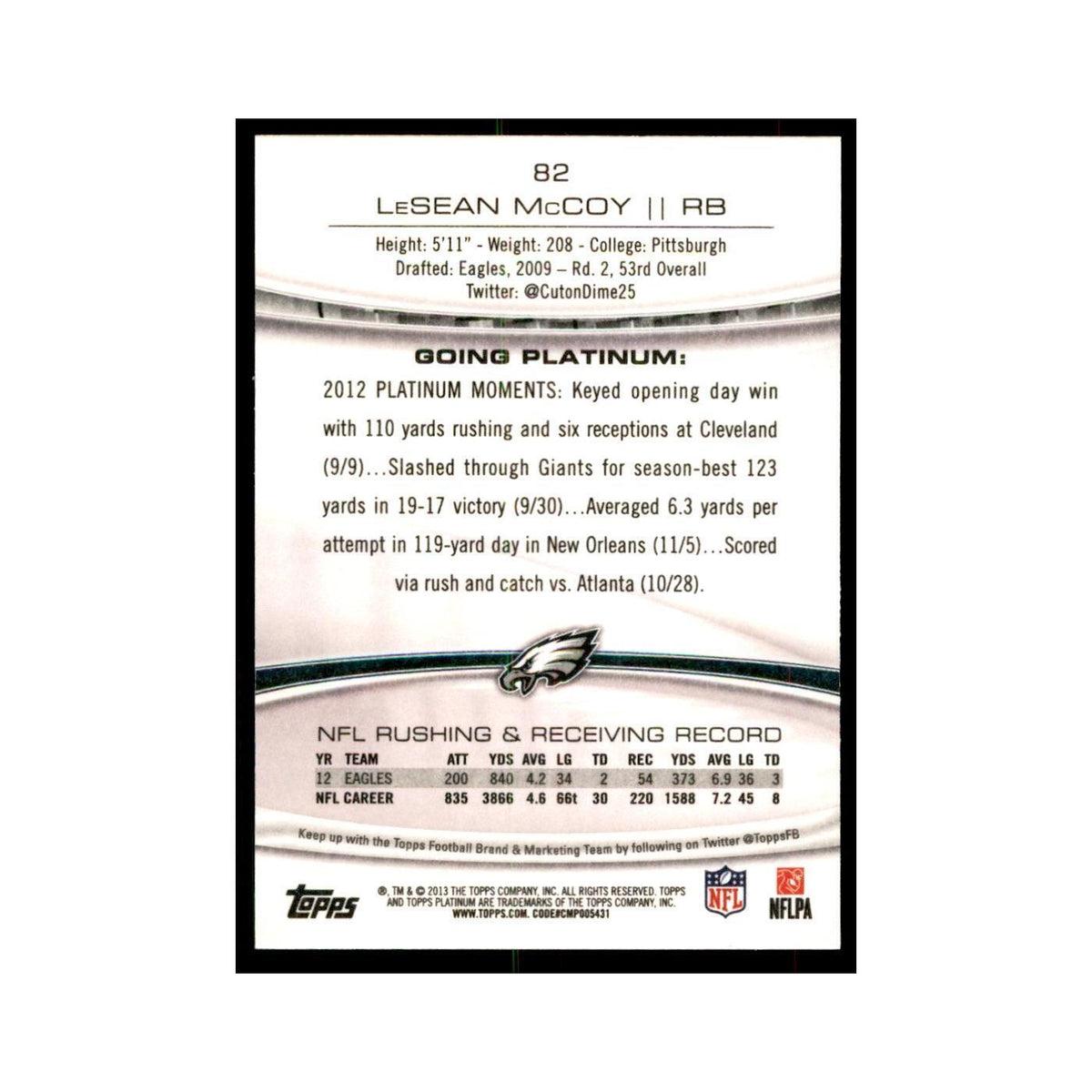 2013 Topps Platinum LeSean McCoy Football Cards #82