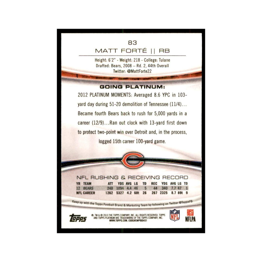2013 Topps Platinum Matt Forte Football Cards #83