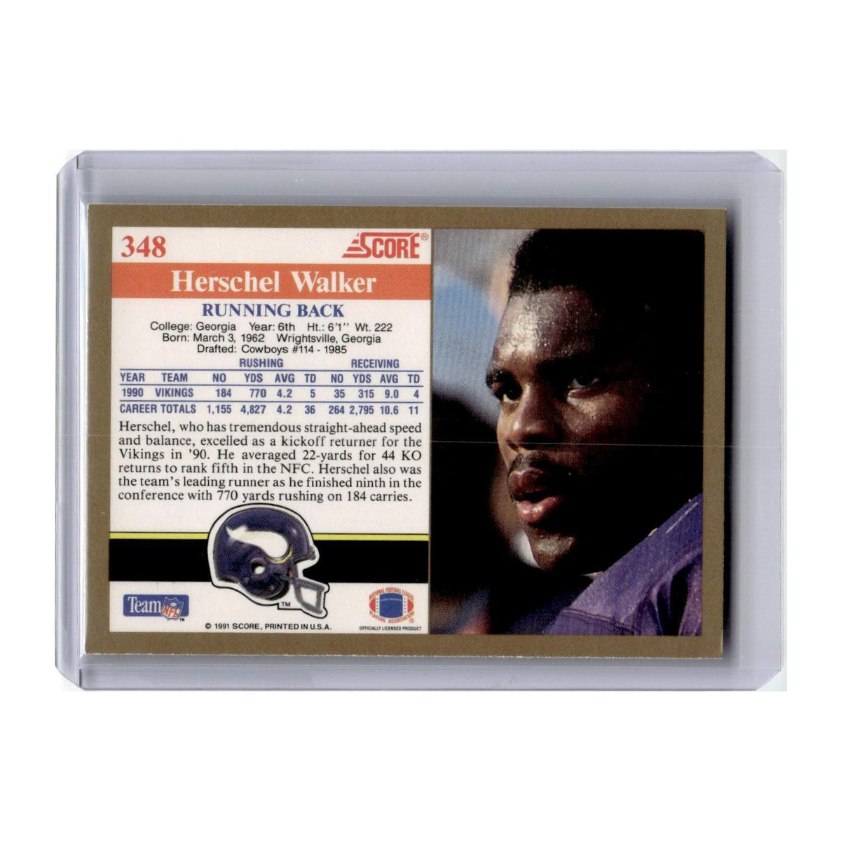 1991 Score Herschel Walker Vikings #348